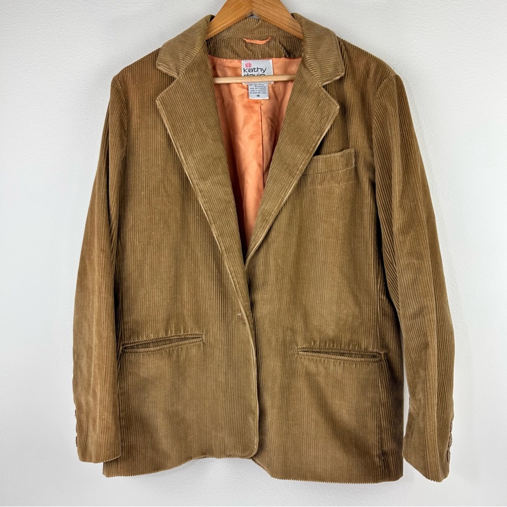 Vtg Kathy Davis Women’s Retro Casual Single Button Corduroy Blazer Size 16